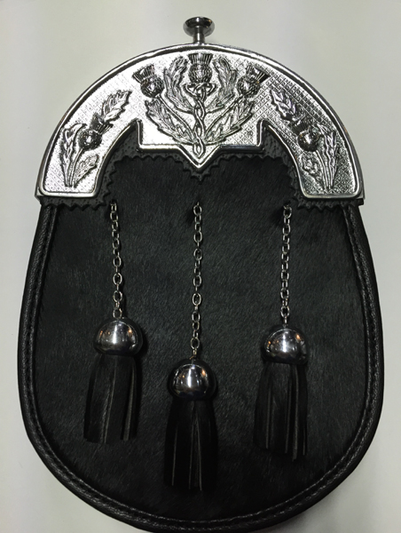 Sporran Bishopton | Dress Sporran Black Bovine With Chrome Cantle