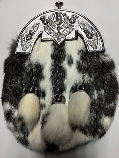 Sporrans Kilbarchan | Dress Sporran Black And White Rabbit With Antique Cantle